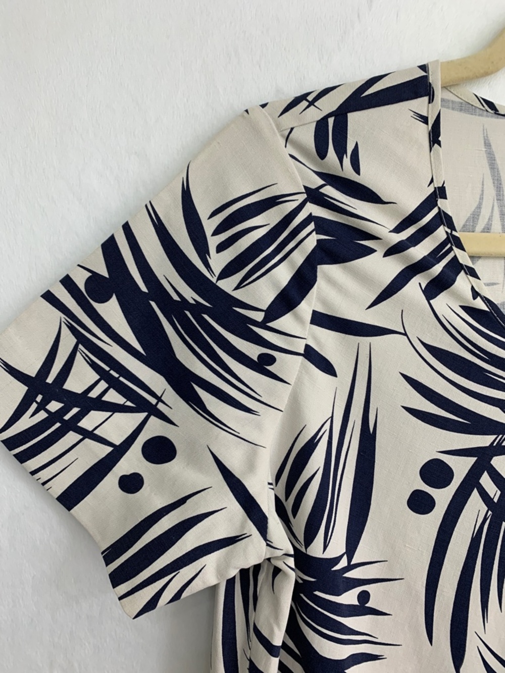 Pure Collection Silk Linen Cocoon Dress in Navy & Cream Bamboo Print Sz 4 - Picture 5 of 10
